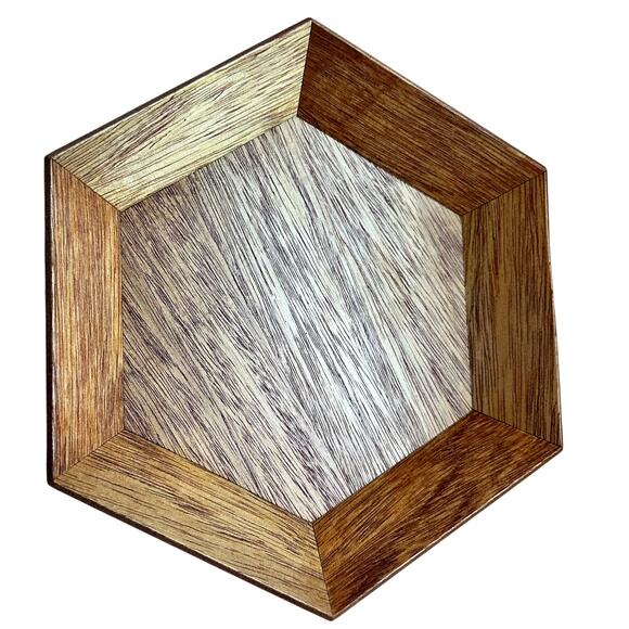 Unique MCM Octagonal Wooden Shallow Serving Tray/Bowl 9.75" - Picture 1 of 3